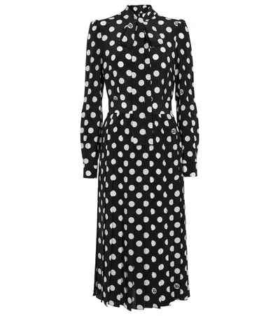 Shop Dolce & Gabbana Polka-dot Silk Midi Dress In Pois Picc Bco F.nero
