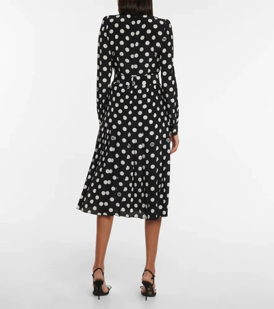 Shop Dolce & Gabbana Polka-dot Silk Midi Dress In Pois Picc Bco F.nero