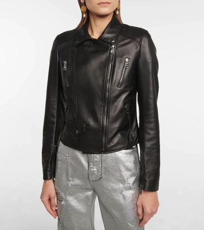 Shop Dolce & Gabbana Embellished Leather Biker Jacket In Nero