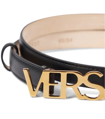 Versace Lettering Logo Buckle Belt In Black
