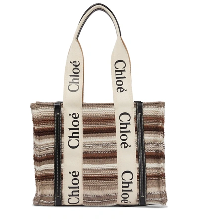 Shop Chloé Woody Medium Recycled Cashmere Tote In Multicolor Black 1