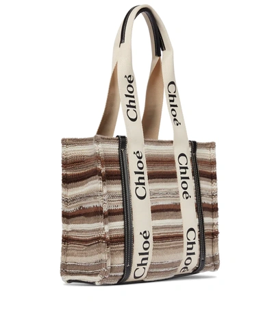 Shop Chloé Woody Medium Recycled Cashmere Tote In Multicolor Black 1