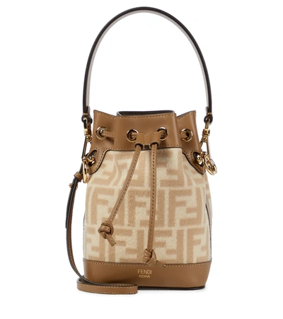 Shop Fendi Mon Trésor Small Wool And Leather Bucket Bag In Beige+camm+sand+os