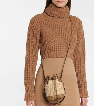 Shop Fendi Mon Trésor Small Wool And Leather Bucket Bag In Beige+camm+sand+os