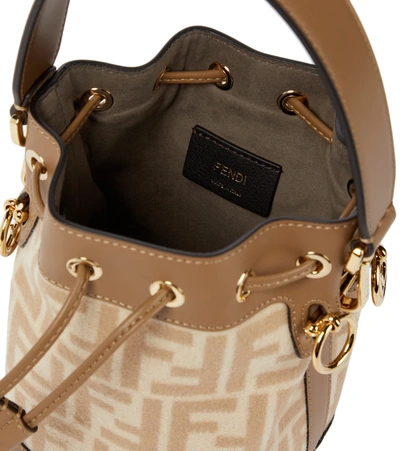 Shop Fendi Mon Trésor Small Wool And Leather Bucket Bag In Beige+camm+sand+os