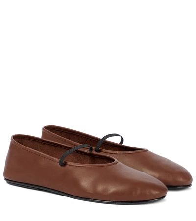 Shop The Row Elastic Ballet Leather Ballet Flats In Brun