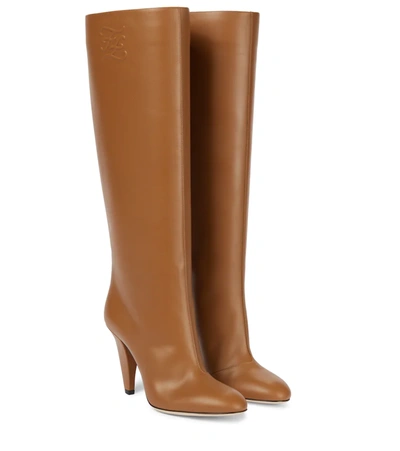 Karligraphy Logo-embossed Leather Knee Boots In Light Blue