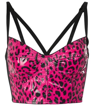 Shop Dolce & Gabbana Leopard-print Bustier Top In Leo Nero F.fuxia