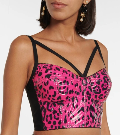 Shop Dolce & Gabbana Leopard-print Bustier Top In Leo Nero F.fuxia