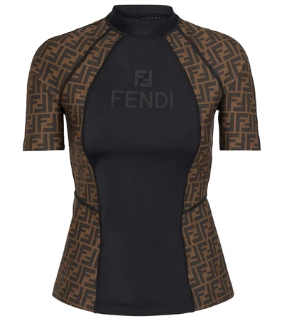 Shop Fendi Ff Stretch-jersey T-shirt In Tabacco/moro