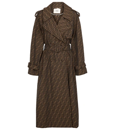 Shop Fendi Ff Belted Canvas Trench Coat In Tobacco