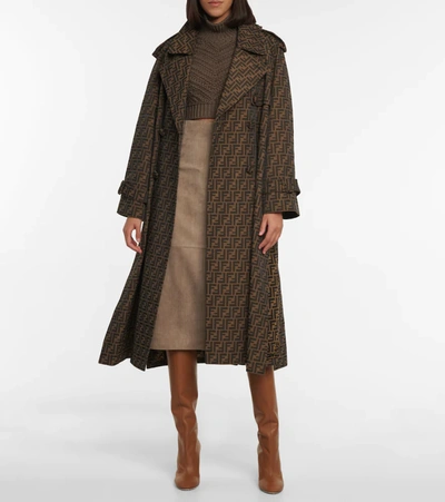 Shop Fendi Ff Belted Canvas Trench Coat In Tobacco