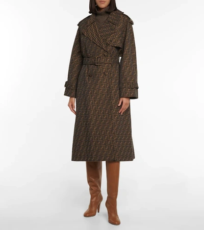 Shop Fendi Ff Belted Canvas Trench Coat In Tobacco