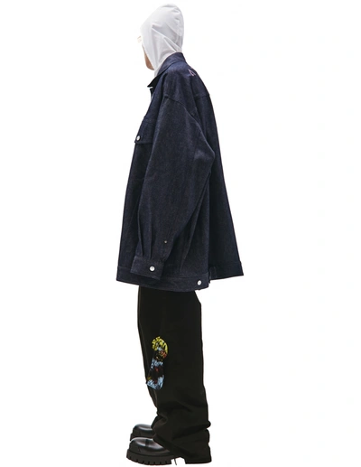 Raf Simons Navy Blue Logo Denim Shirt Jacket In Navy Blue