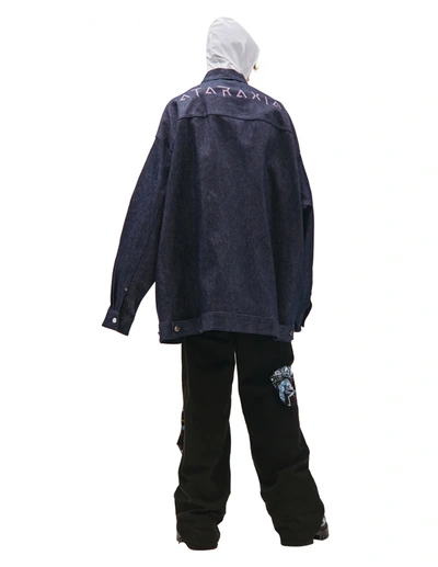 Shop Raf Simons Navy Blue Logo Denim Shirt Jacket