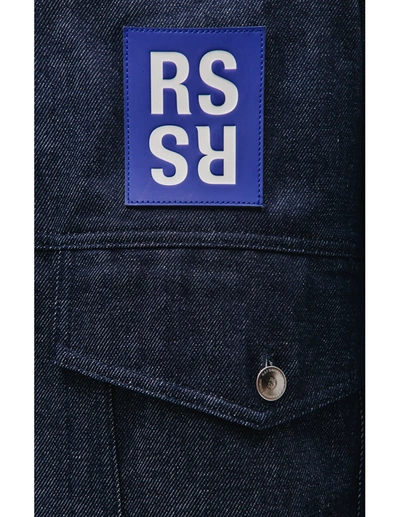 Shop Raf Simons Navy Blue Logo Denim Shirt Jacket