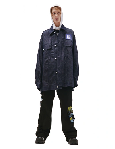 Raf Simons Navy Blue Logo Denim Shirt Jacket In Navy Blue