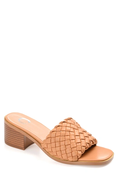 Journee Collection Women's Fylicia Woven Block Heel Slide Sandals In Tan