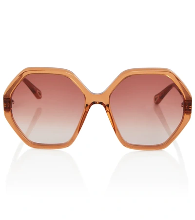 Shop Chloé Esther Hexagonal Sunglasses In Orange-orange-orange