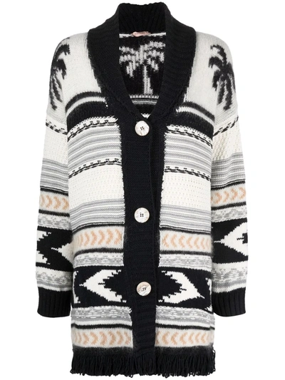 Shop Twinset Geometric-print Knitted Cardigan In Schwarz