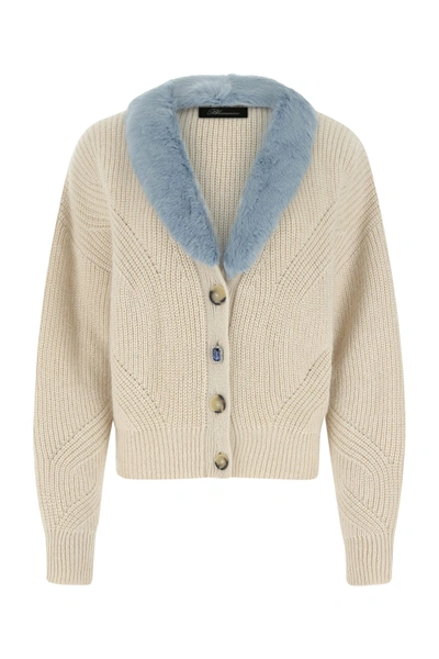 Shop Blumarine Sand Wool Blend Cardigan  Beige  Donna S