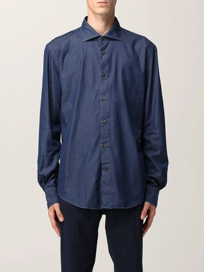 Shop Etro Shirt In Cotton Denim With Paisley Pattern