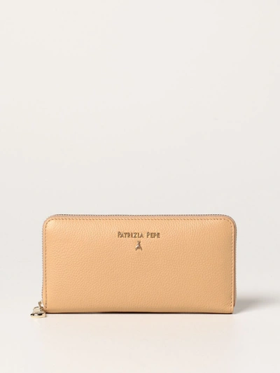 Shop Patrizia Pepe Wallet In Textured Leather In Beige