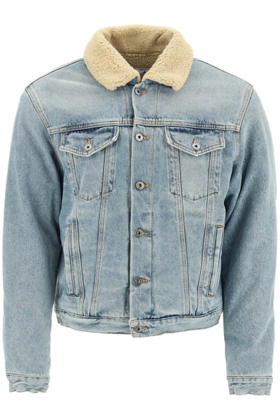 Shop Off-white Denim And Eco-shearling Jacket In Blue,beige