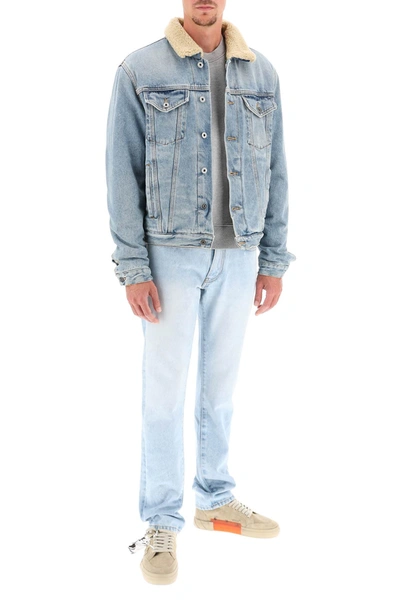 Shop Off-white Denim And Eco-shearling Jacket In Blue,beige