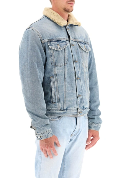 Shop Off-white Denim And Eco-shearling Jacket In Blue,beige