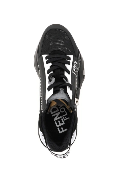 Shop Fendi Flow Nylon And Leather Sneakers In Black,white
