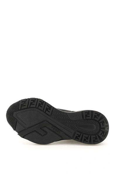 Shop Fendi Flow Nylon And Leather Sneakers In Black,white