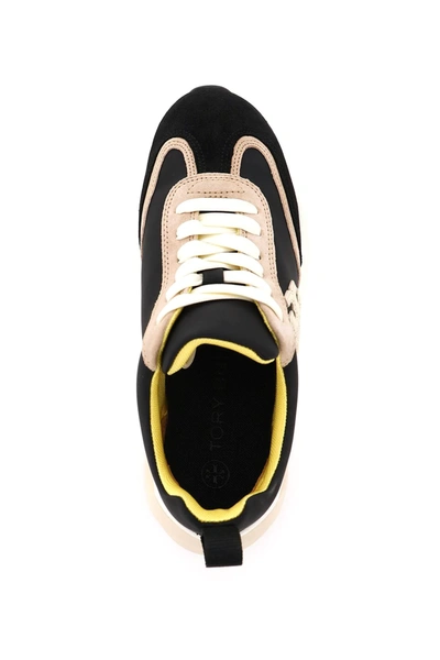 Shop Tory Burch Suede And Nylon Good Luck Sneakers In Black,beige