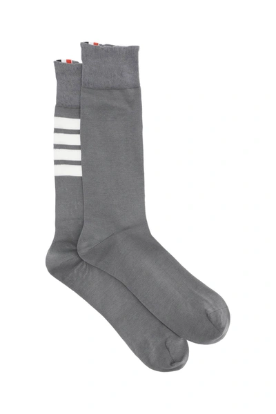 Shop Thom Browne Cotton Blend Socks In Grey,white