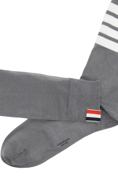 Shop Thom Browne Cotton Blend Socks In Grey,white