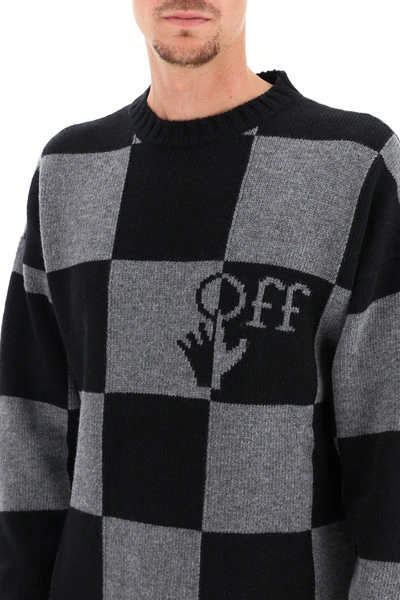Shop Off-white Checkerboard Sweater In Black,grey