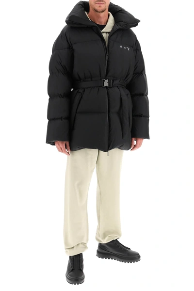 Shop Off-white Belted Down Jacket In Black