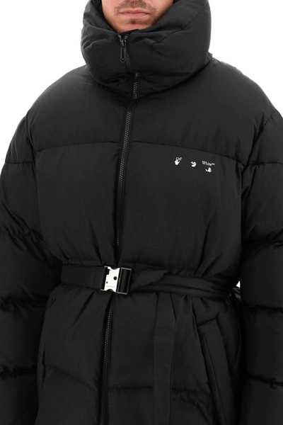 Shop Off-white Belted Down Jacket In Black