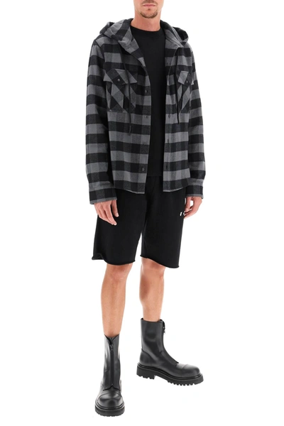 Shop Off-white Hooded Flannel Shirt In Black,grey