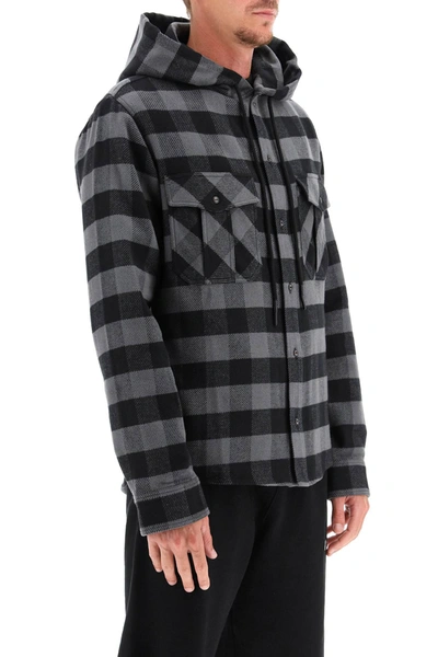 Shop Off-white Hooded Flannel Shirt In Black,grey