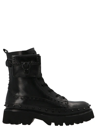 Pinko Salvador Black Combat Boot In Black