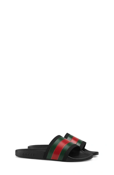 Shop Gucci Pursuit Slide Sandal In Black/ Green/ Red