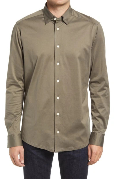 Shop Eton Contemporary Fit Cotton Jersey Shirt In Dark Taupe