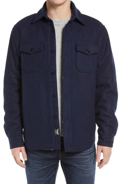 Shop Schott Wool Blend Shirt Jacket In Blue