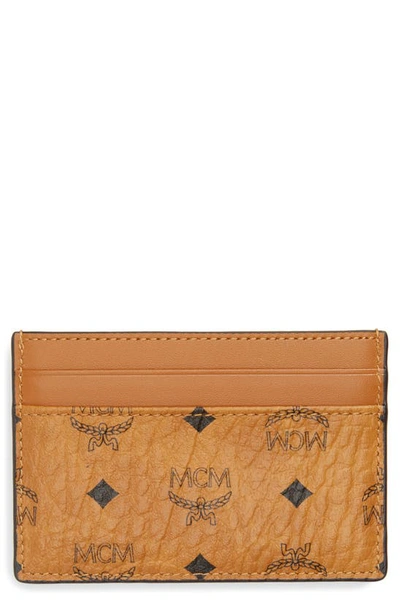Shop Mcm Logo Leather Card Case In Cognac
