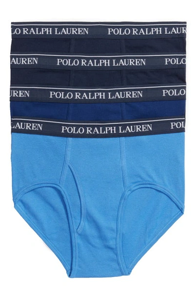 Shop Polo Ralph Lauren 4-pack Low Rise Cotton Briefs In Aerial Blue/ Royal/ Navy