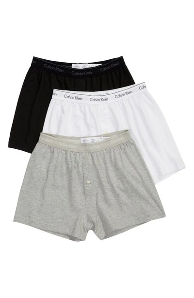 Shop Calvin Klein 3-pack Knit Cotton Boxers In Heather Grey/ White/ Black