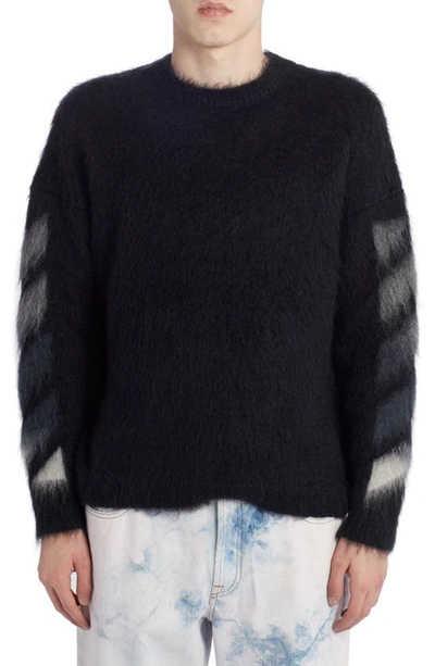 Shop Off-white Brushed Mohair Blend Sweater In Black Multicolor