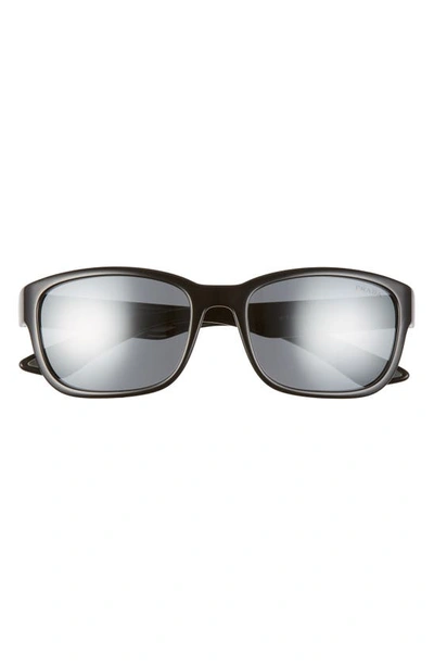 Shop Prada Pillow 57mm Rectangle Sunglasses In Black/ Grey Mirr Black