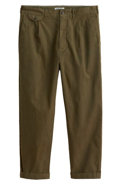 Shop Alex Mill Standard Pleated Straight Leg Chinos In Military Olive